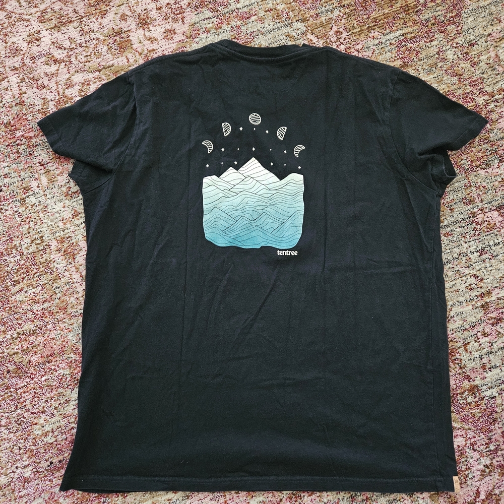 tentree Black Tee with Blue Mountain Design